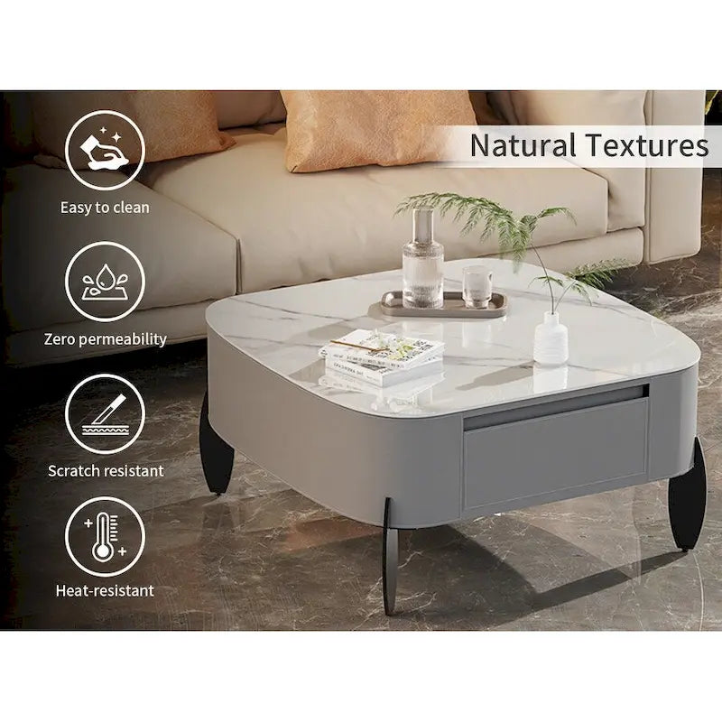 Table basse carrée moderne avec 2 tiroirs, table d'appoint blanche style mécha