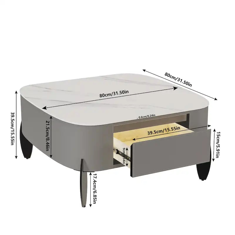Table basse carrée moderne avec 2 tiroirs, table d'appoint blanche style mécha