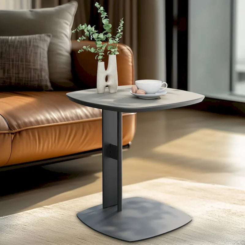 Table basse carrée moderne avec 2 tiroirs, table d'appoint blanche style mécha