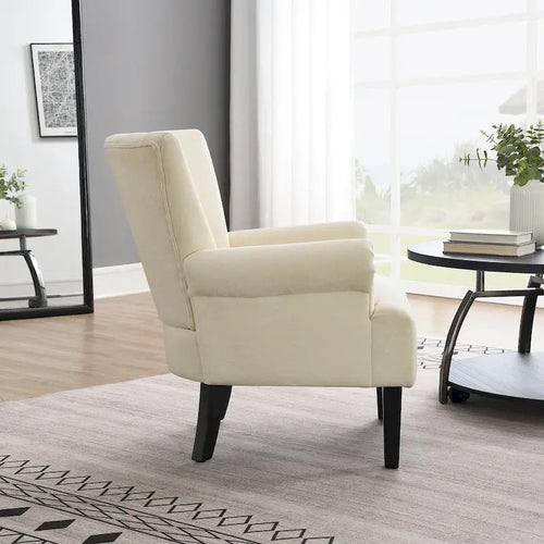Fauteuil moderne beige avec dossier capitonné