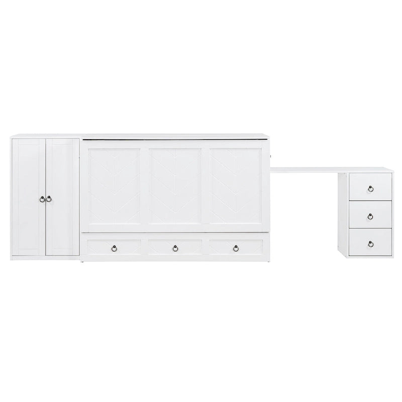 Un lit avec ports USB, de grands tiroirs et une armoire/bureau