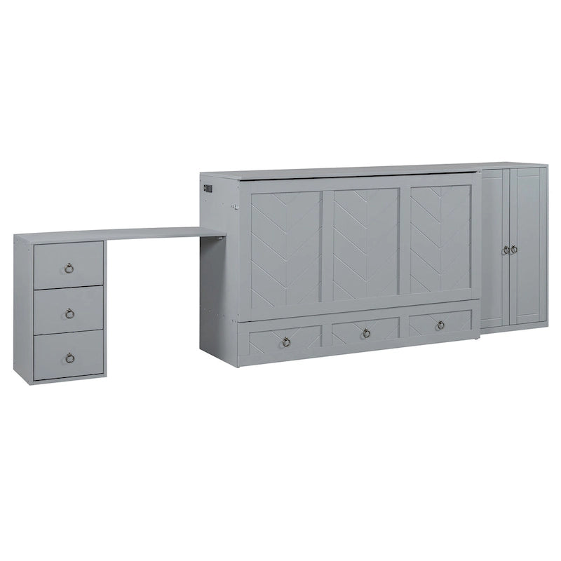 Un lit avec ports USB, de grands tiroirs et une armoire/bureau