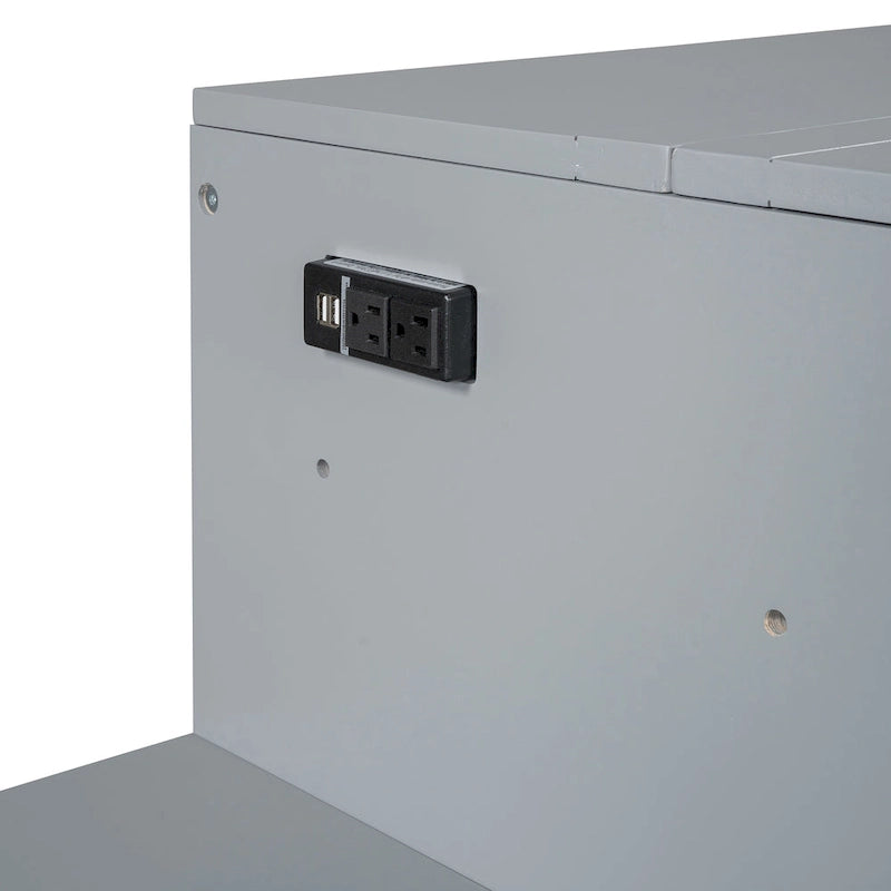 Un lit avec ports USB, de grands tiroirs et une armoire/bureau