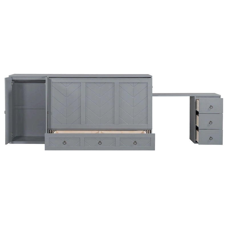 Un lit avec ports USB, de grands tiroirs et une armoire/bureau