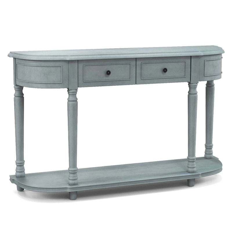 Longue table console avec 2 tiroirs et étagère ouverte style rétro