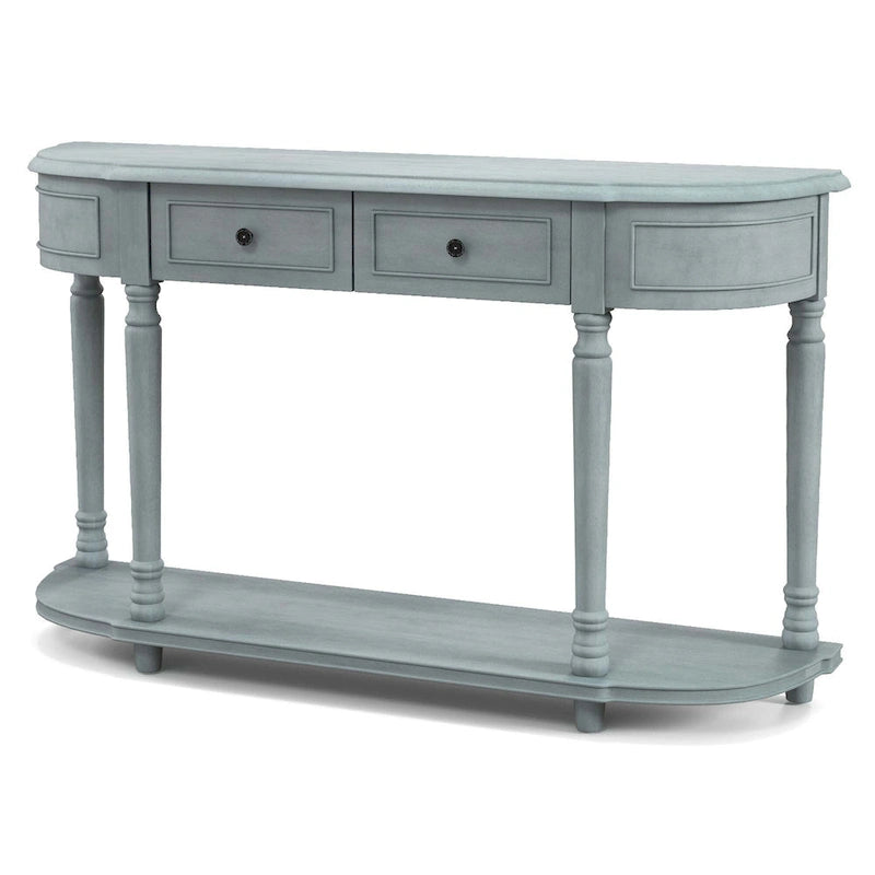 Longue table console avec 2 tiroirs et étagère ouverte style rétro