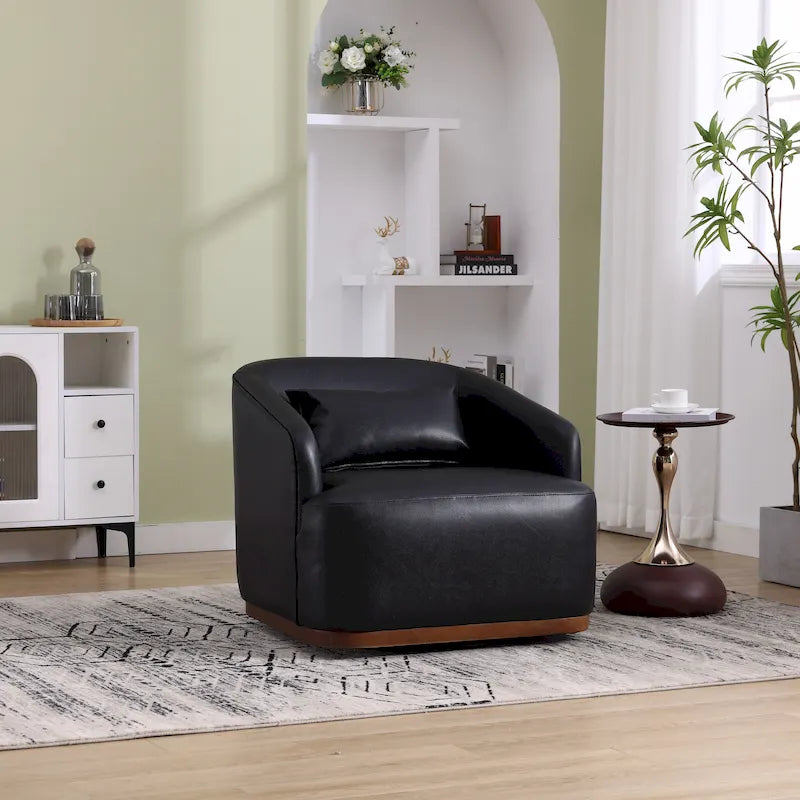 Fauteuil tonneau pivotant à 360° en PU noir au design moderne