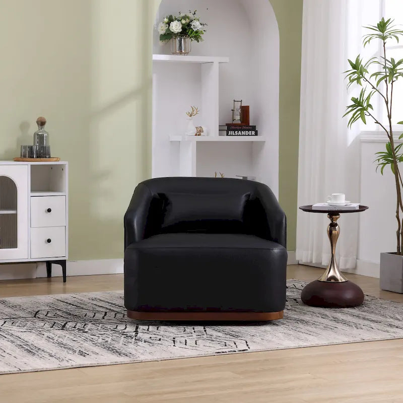 Fauteuil tonneau pivotant à 360° en PU noir au design moderne