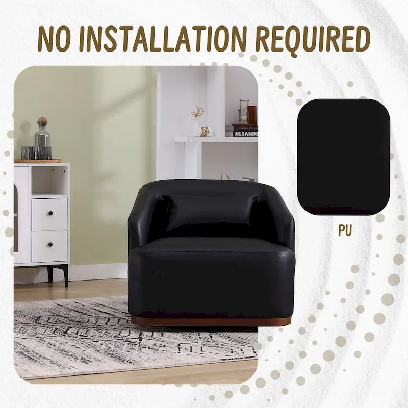 Fauteuil tonneau pivotant à 360° en PU noir au design moderne
