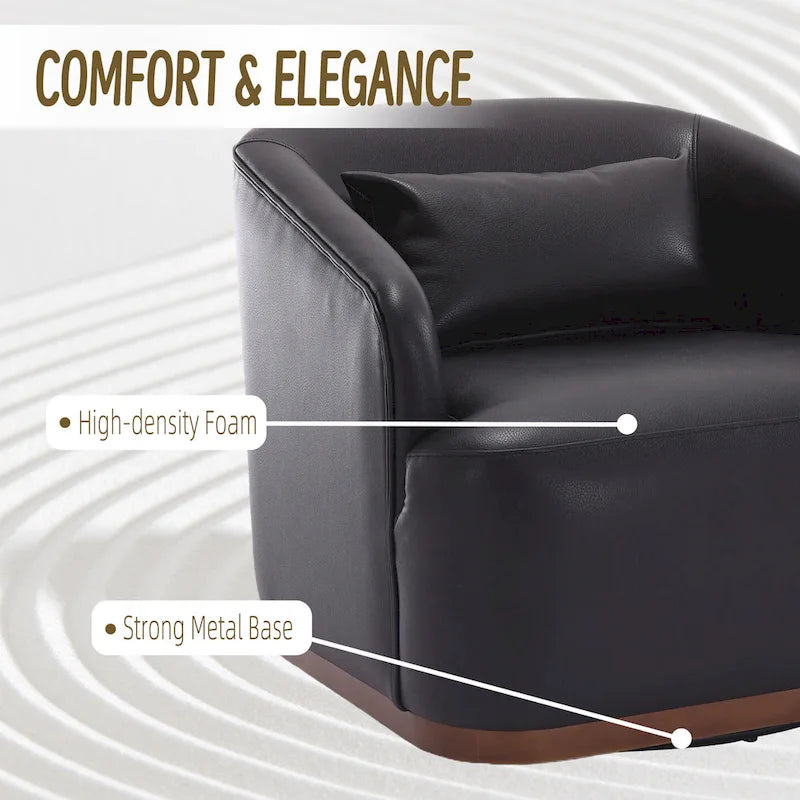 Fauteuil tonneau pivotant à 360° en PU noir au design moderne