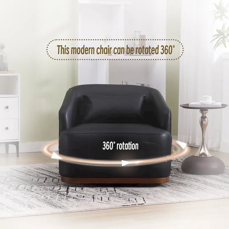 Fauteuil tonneau pivotant à 360° en PU noir au design moderne