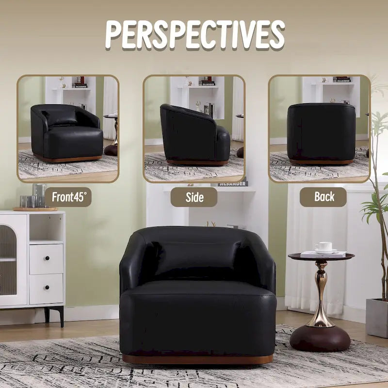 Fauteuil tonneau pivotant à 360° en PU noir au design moderne