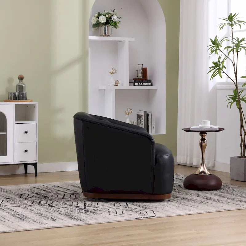 Fauteuil tonneau pivotant à 360° en PU noir au design moderne