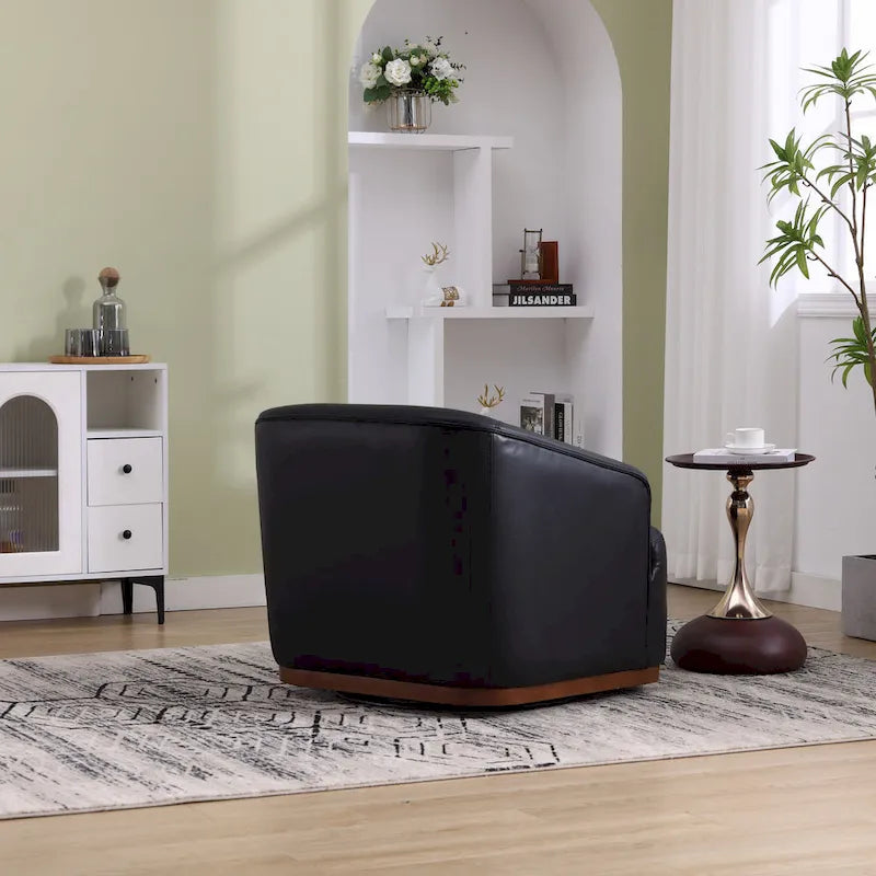 Fauteuil tonneau pivotant à 360° en PU noir au design moderne