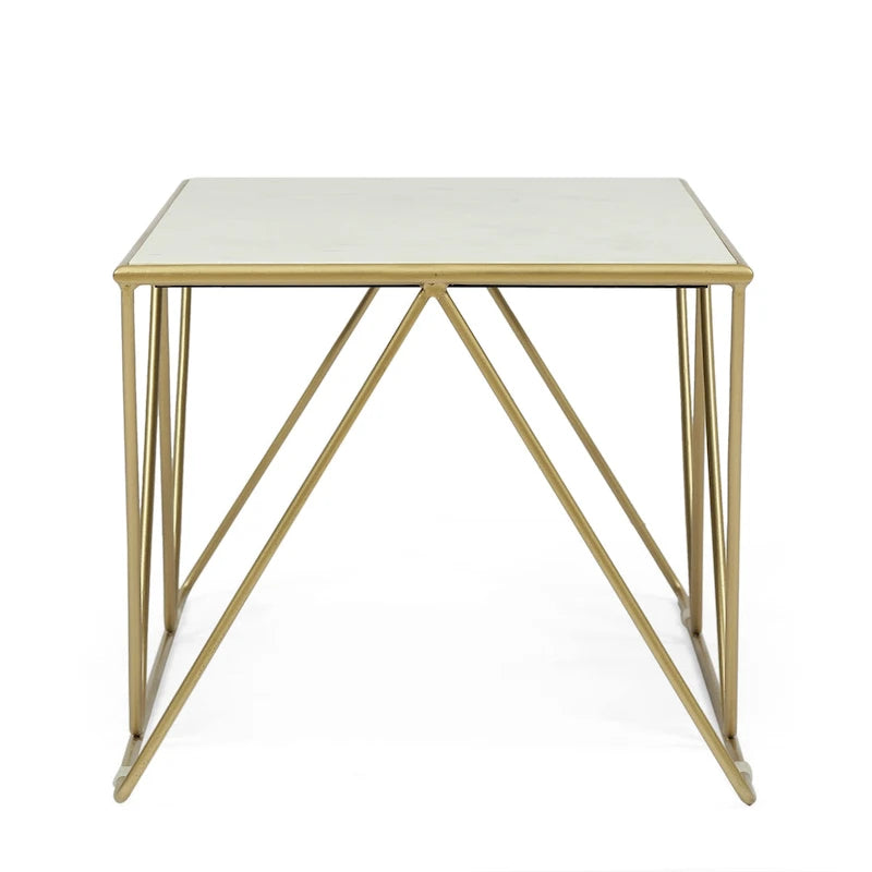 Table basse à plateau en marbre faite à la main, style glamour moderne