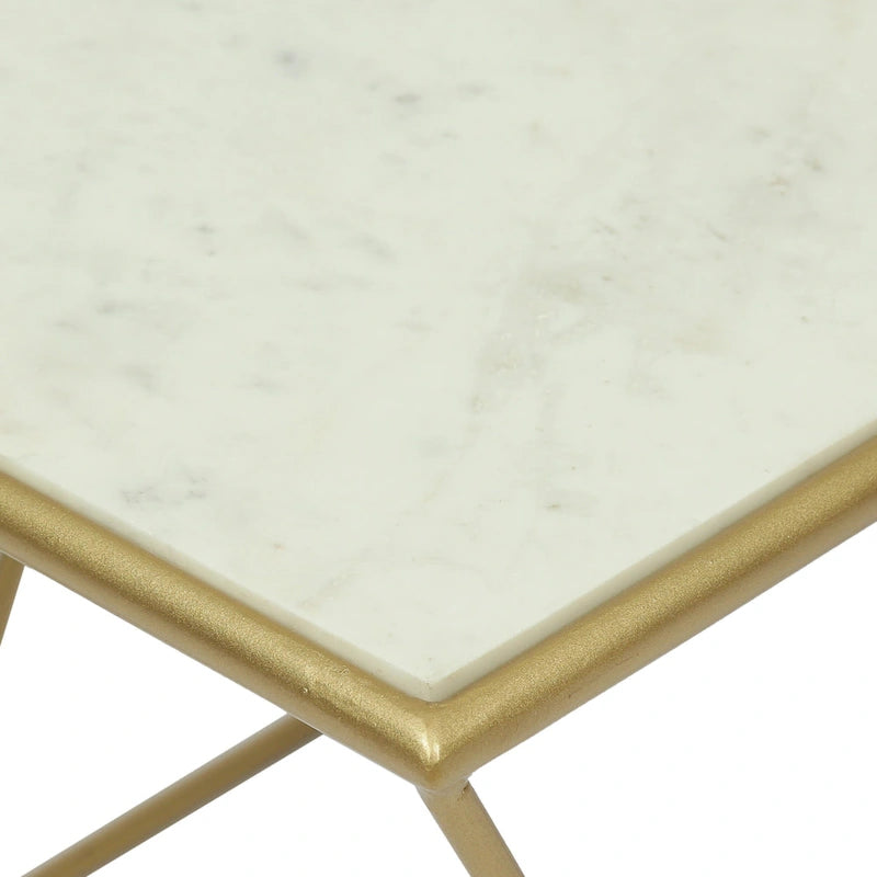 Table basse à plateau en marbre faite à la main, style glamour moderne