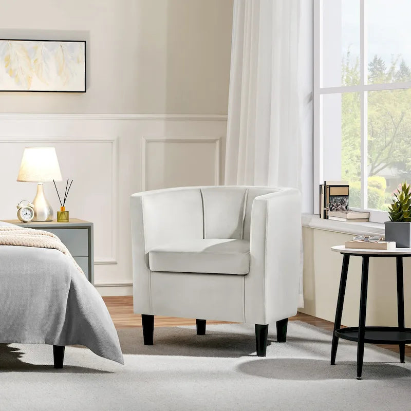 Fauteuil club moderne en forme de tonneau en velours rembourré