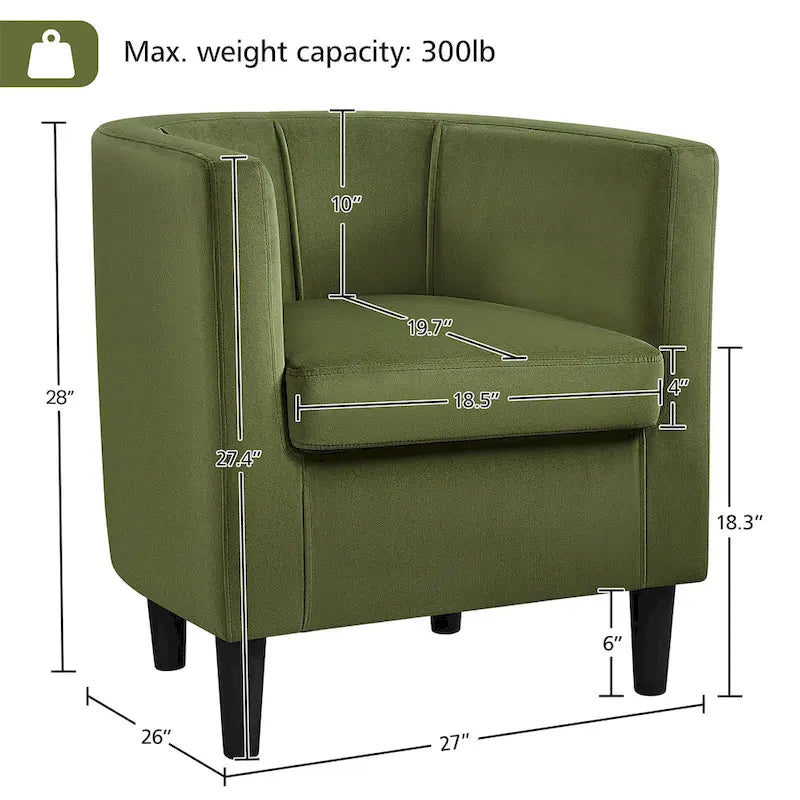 Fauteuil club moderne en forme de tonneau en velours rembourré