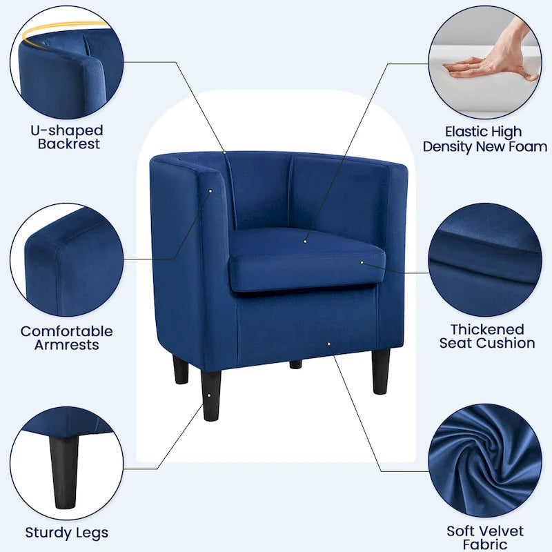Fauteuil club moderne en forme de tonneau en velours rembourré