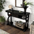 Table console en chêne noir de style ferme avec 3 étagères ouvertes
