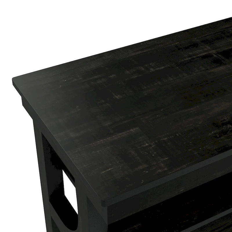 Table console en chêne noir de style ferme avec 3 étagères ouvertes