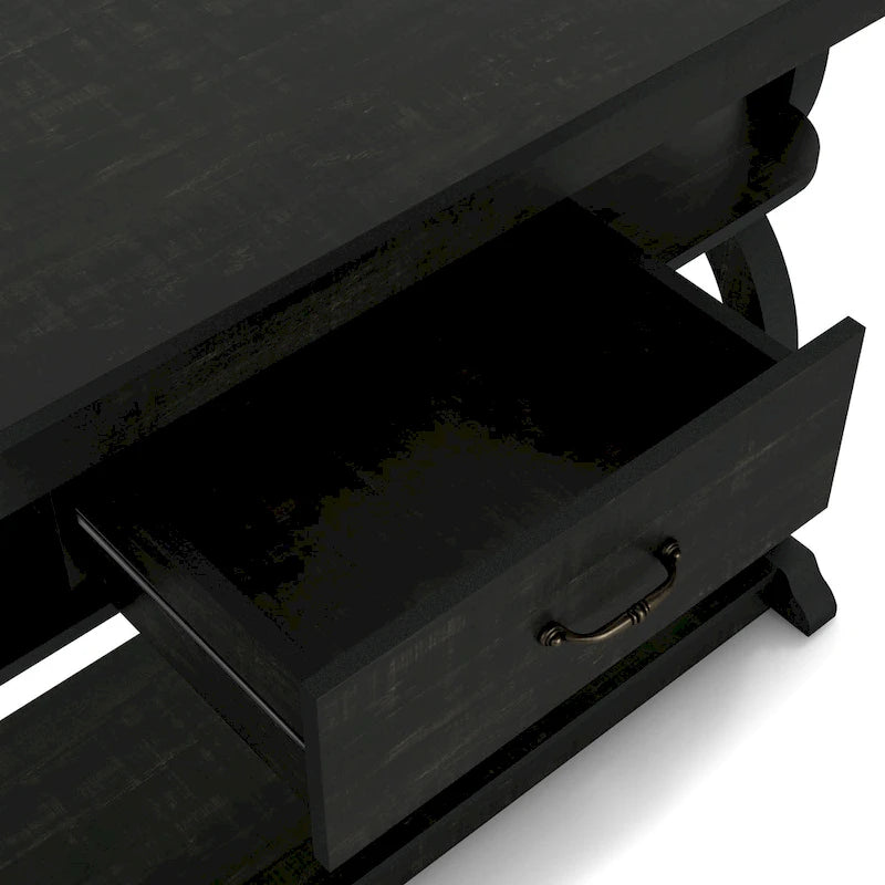 Table console en chêne noir de style ferme avec 3 étagères ouvertes