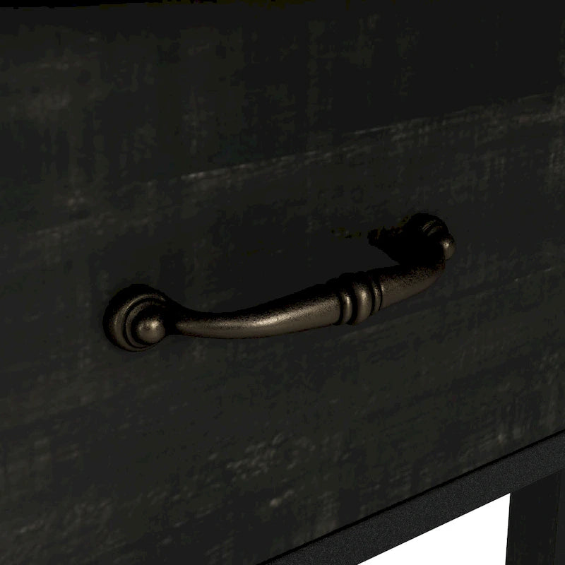 Table console en chêne noir de style ferme avec 3 étagères ouvertes