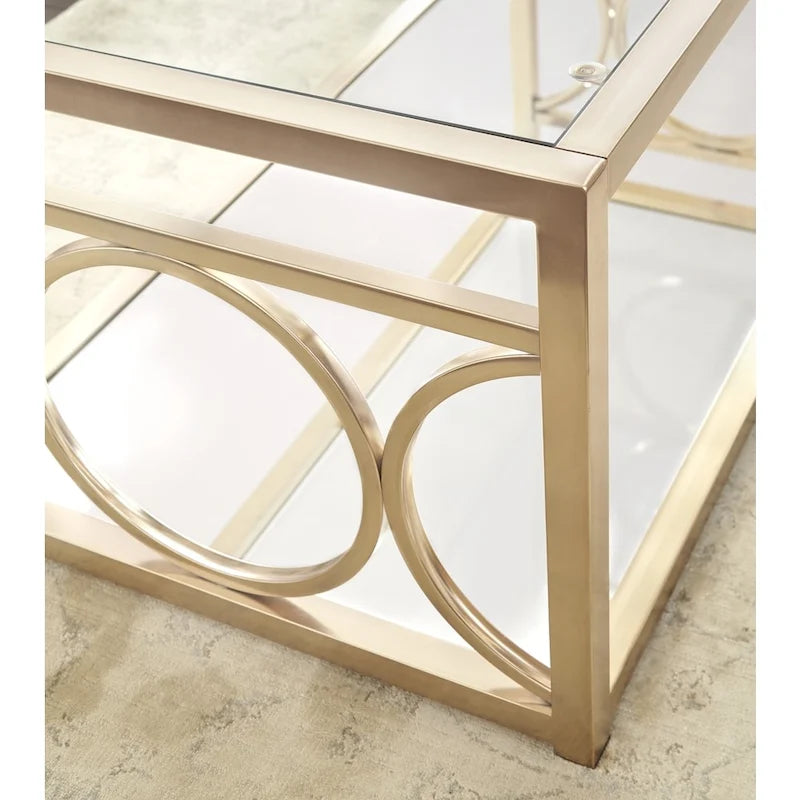 Modern Tempered Glass and Gold Metal Side Table
