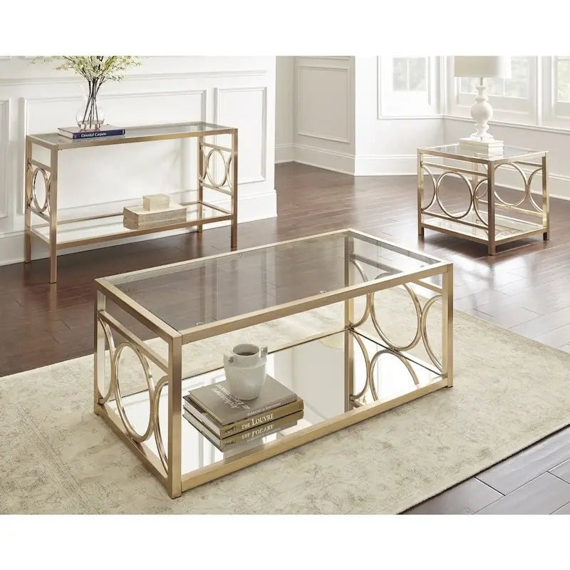 Modern Tempered Glass and Gold Metal Side Table