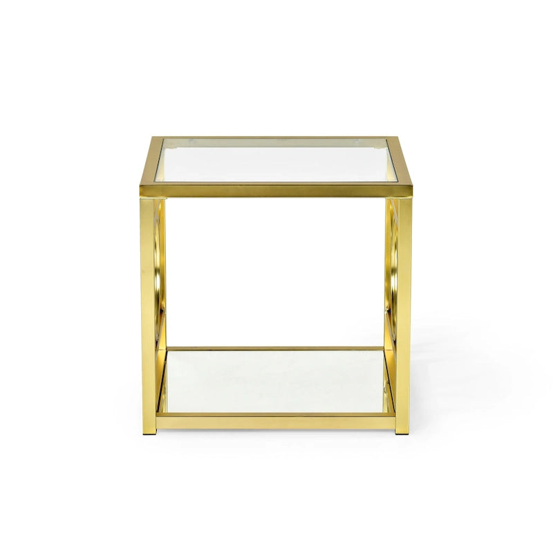 Modern Tempered Glass and Gold Metal Side Table