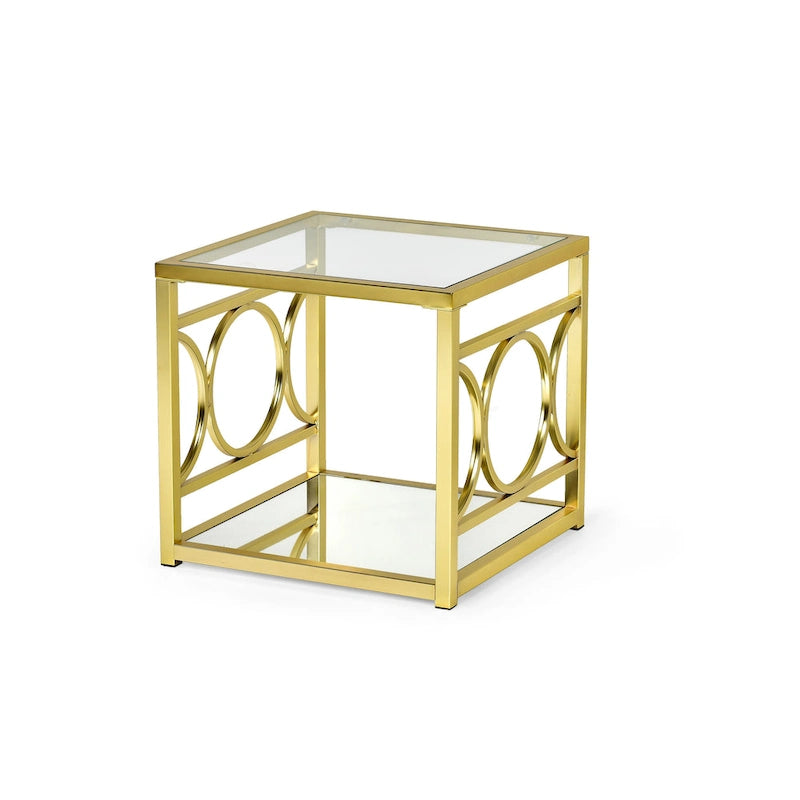 Table d'appoint moderne en verre trempé et métal doré