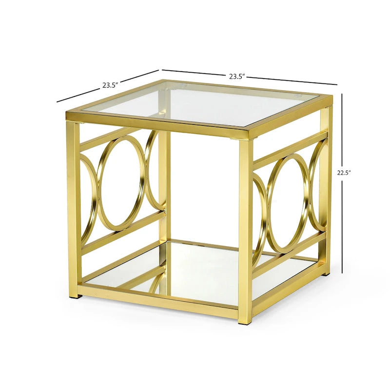 Table d'appoint moderne en verre trempé et métal doré