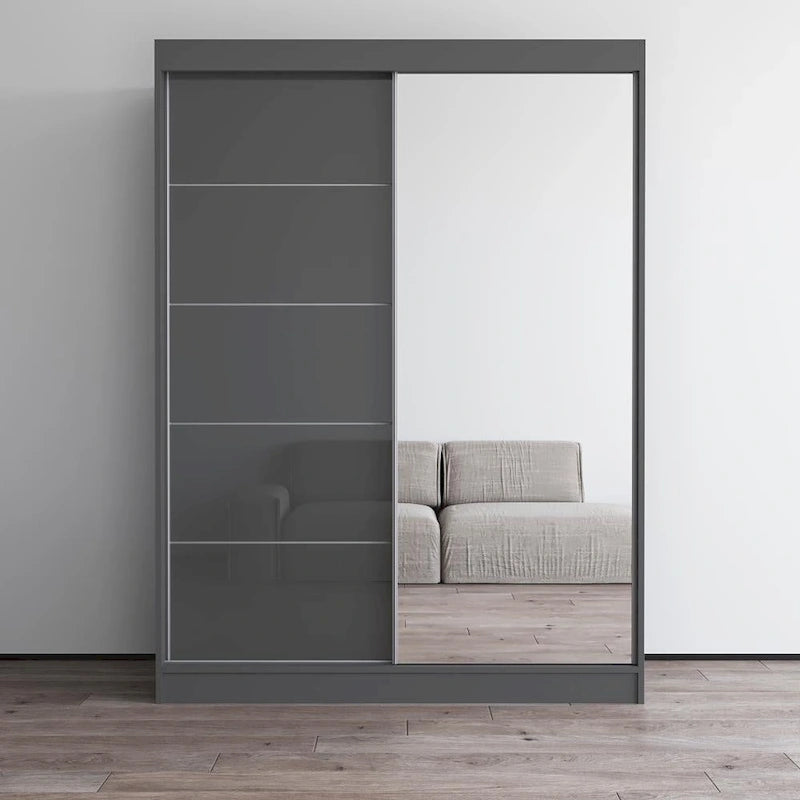Armoire moderne 2 portes haute brillance avec miroir