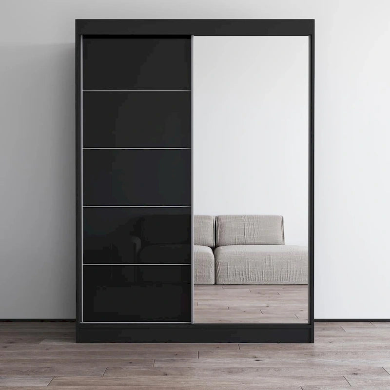 Armoire moderne 2 portes haute brillance avec miroir