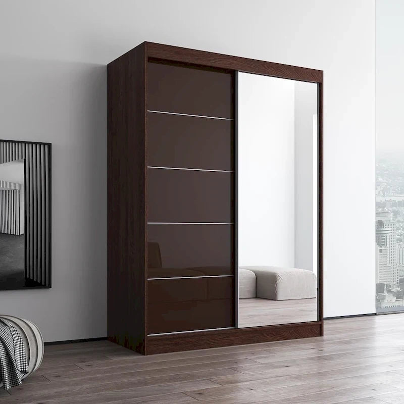 Armoire moderne 2 portes haute brillance avec miroir