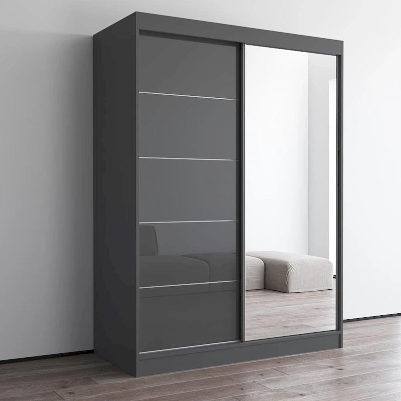 Armoire moderne 2 portes haute brillance avec miroir