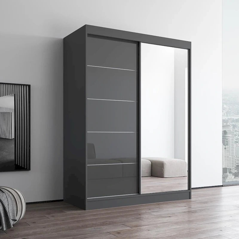 Armoire moderne 2 portes haute brillance avec miroir
