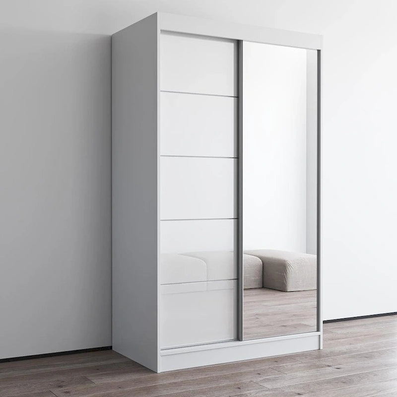 Armoire moderne 2 portes haute brillance avec miroir