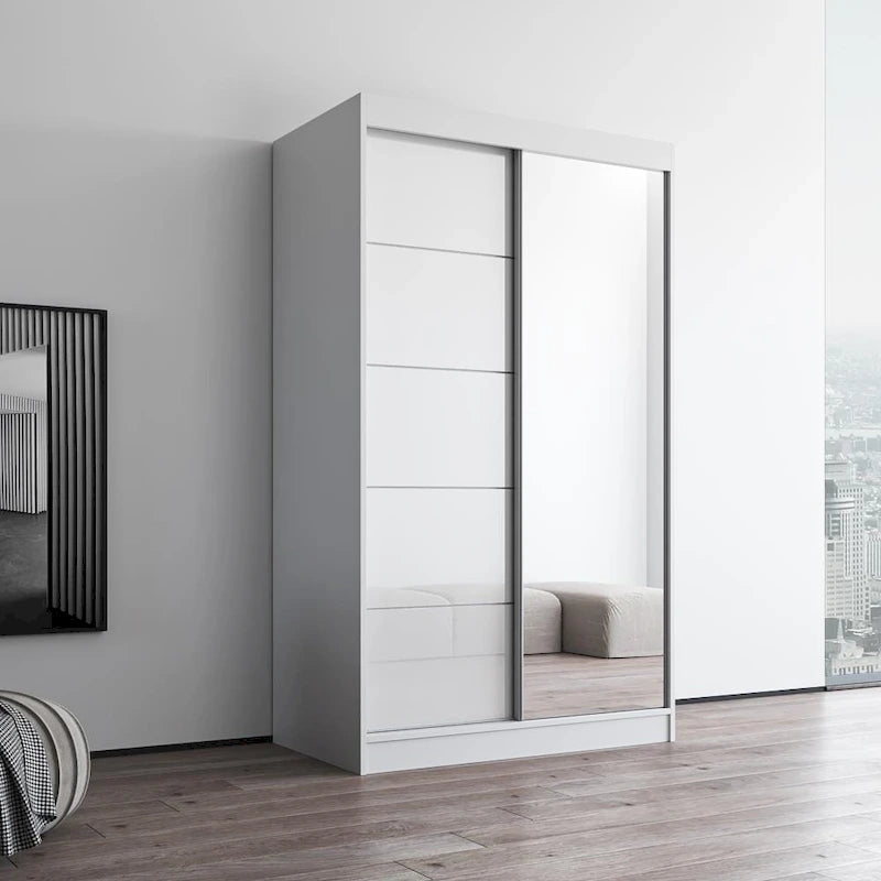 Armoire moderne 2 portes haute brillance avec miroir