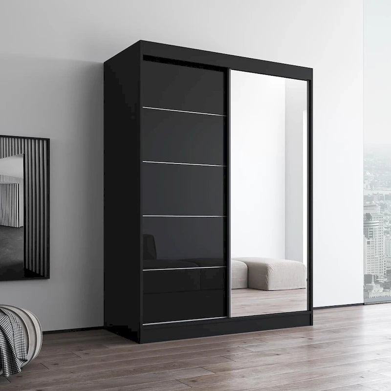 Armoire moderne 2 portes haute brillance avec miroir