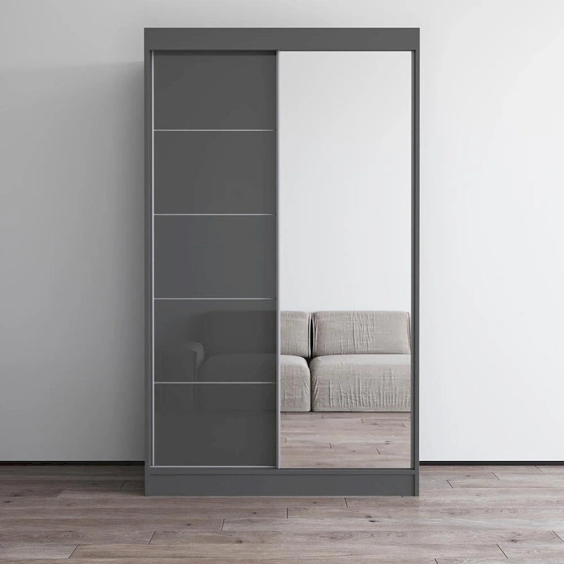 Armoire moderne 2 portes haute brillance avec miroir
