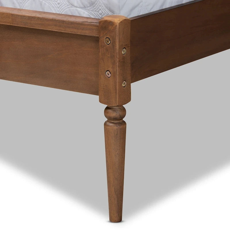Lit Plateforme en Bois et Rotin Synthétique, Style Mid-Century Moderne