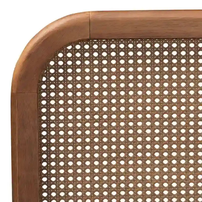 Lit Plateforme en Bois et Rotin Synthétique, Style Mid-Century Moderne