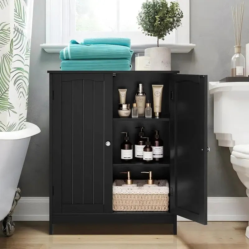 Meuble de salle de bain, Meuble de rangement de salle de bain avec 2 portes et 2 étagères