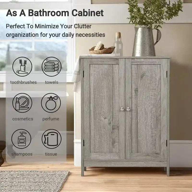 Meuble de salle de bain, Meuble de rangement de salle de bain avec 2 portes et 2 étagères