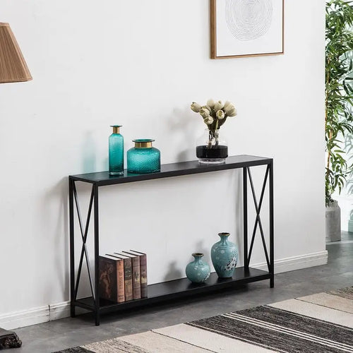 Console étroite en bois et fer forgé