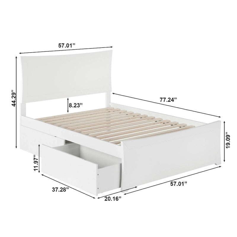 Lit plateforme et pied de lit avec 2 tiroirs de lit en