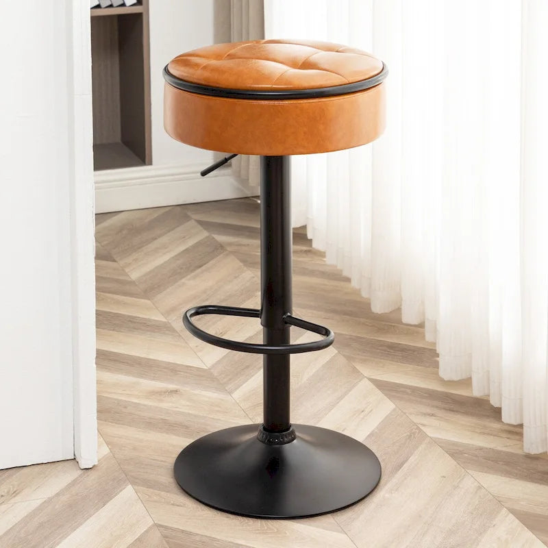 Tabouret de bar rond sans accoudoirs en similicuir
