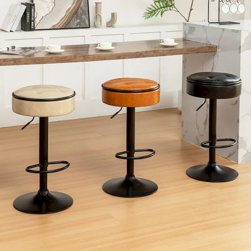 Tabouret de bar rond sans accoudoirs en similicuir