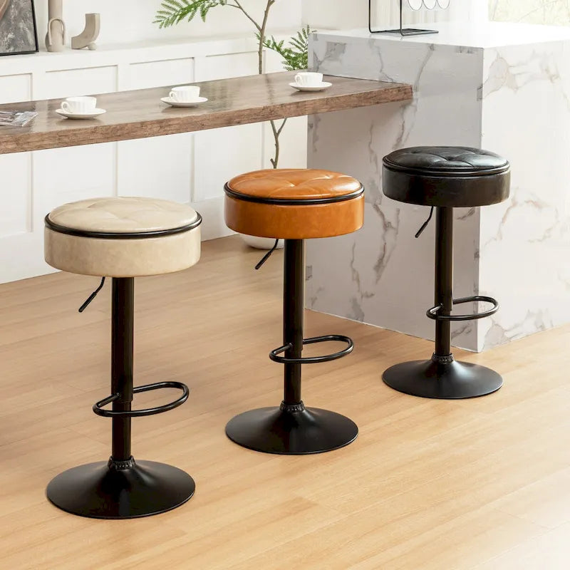 Tabouret de bar rond sans accoudoirs en similicuir